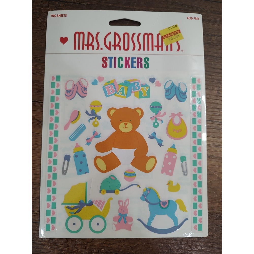 Vintage 90s Mrs. Grossman's Baby Gear Stickers Two Sheets New In Package
